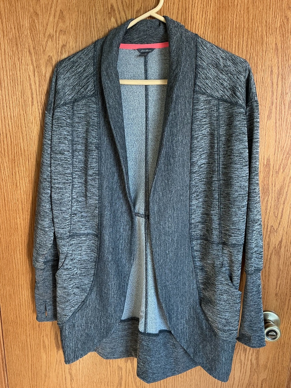 Eddie Bauer Gray Heather Open-Front Shawl Collar Cardigan